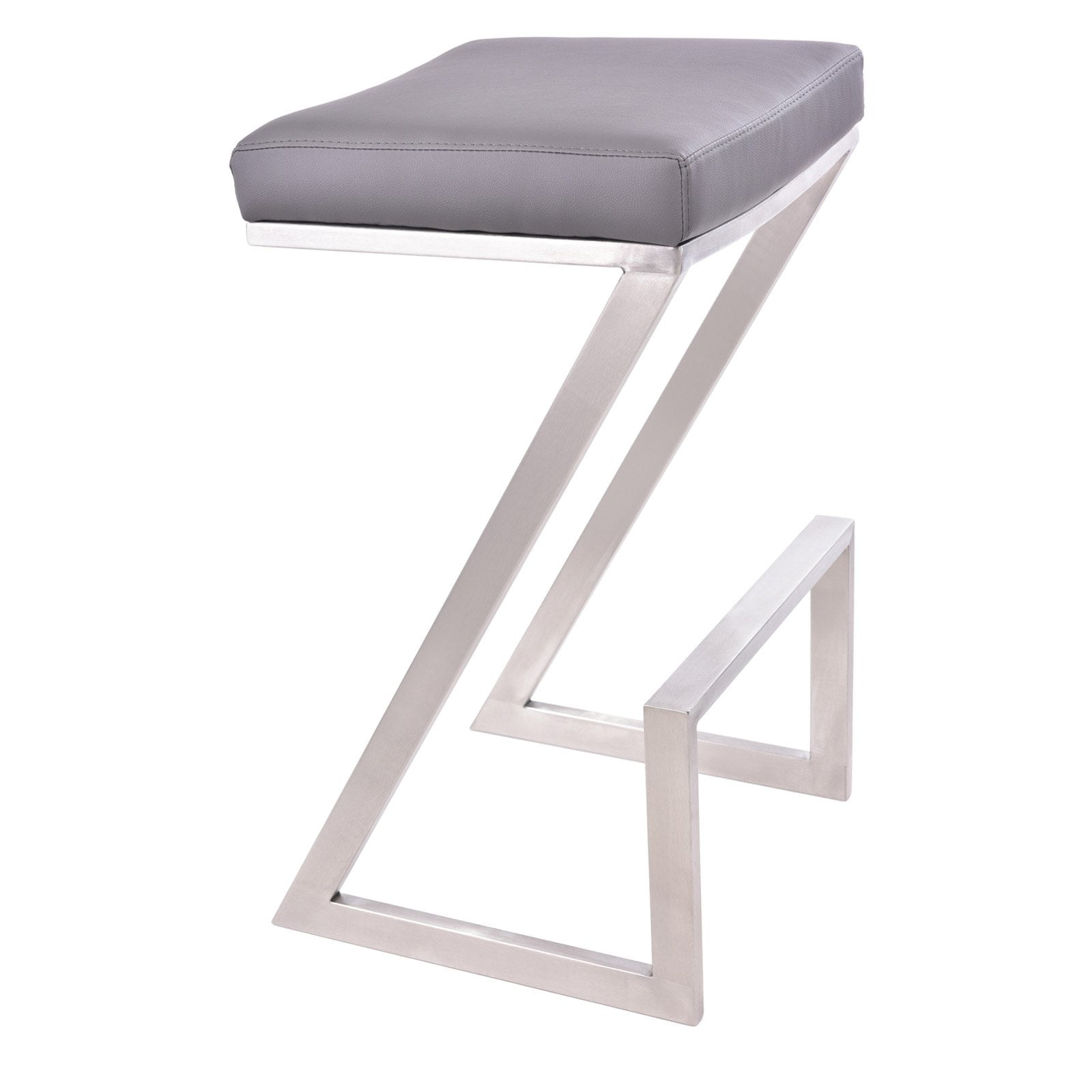 Armen Living Atlantis Backless Barstool, Brushed Stainless Steel Finish with PU Upholstery