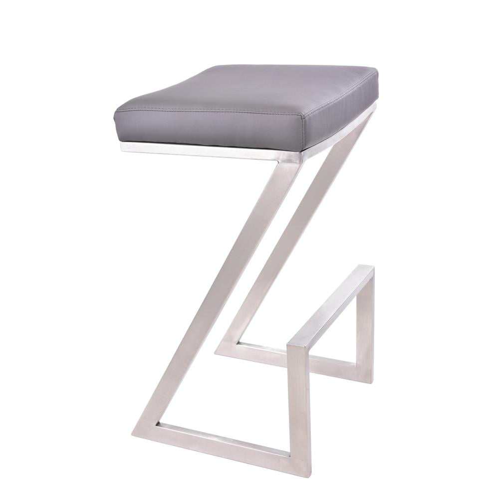 Armen Living Atlantis Backless Barstool, Brushed Stainless Steel Finish with PU Upholstery