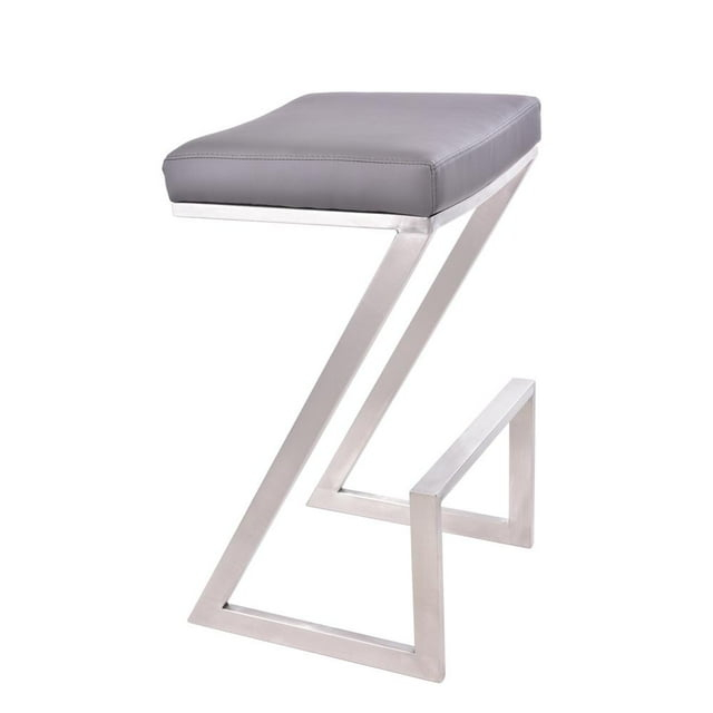 Armen Living Atlantis Backless Barstool, Brushed Stainless Steel Finish with PU Upholstery