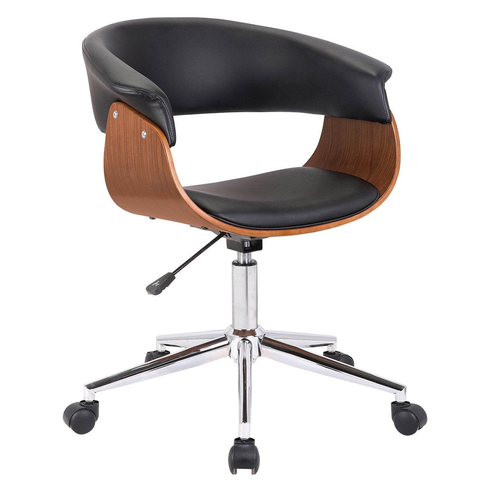 Armen Living Bellevue Faux Leather Swivel Office Chair in Black/Walnut
