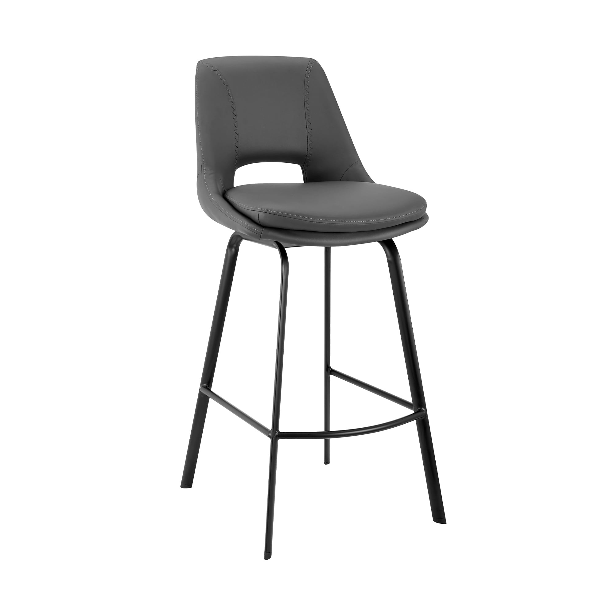 Armen Living Indoor Carise Gray Faux Leather and Black Metal Swivel 26" Counter Stool