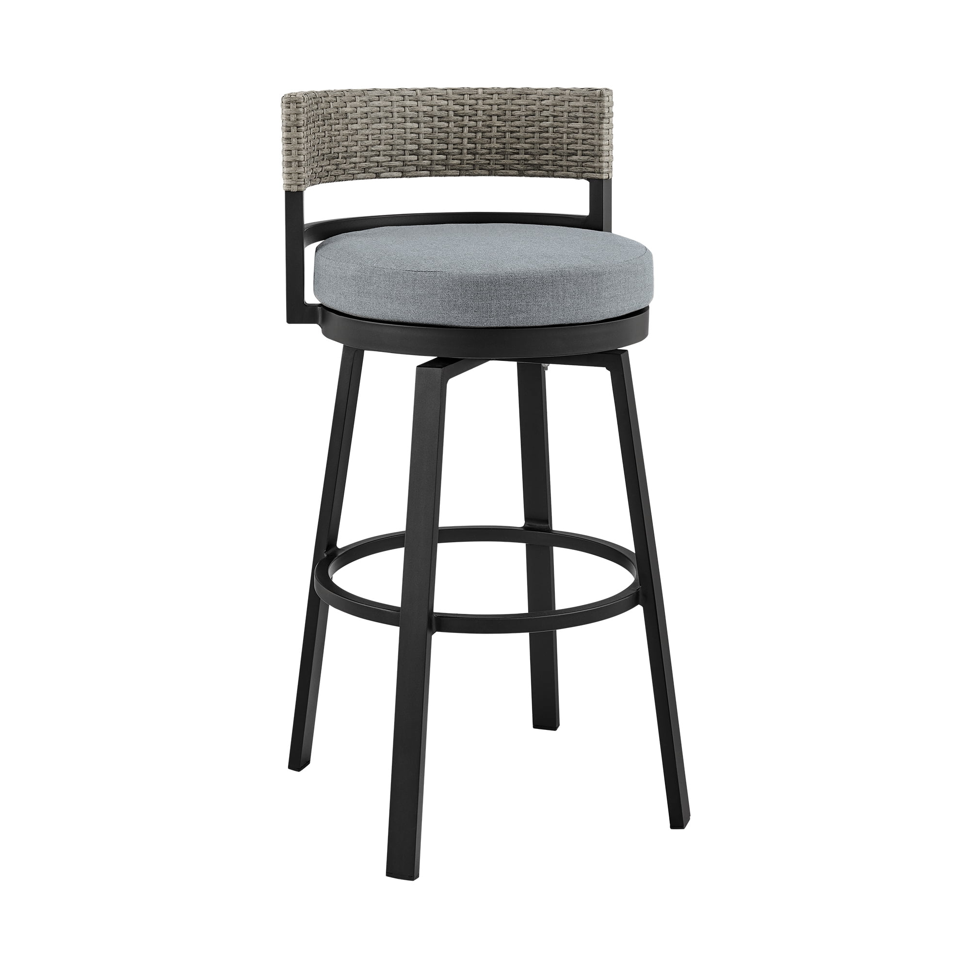 Armen Living Encinitas 30" Aluminum Outdoor Swivel Bar Stool in Dark Gray/Black