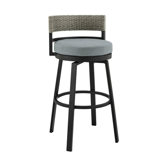 Armen Living Encinitas 30" Aluminum Outdoor Swivel Bar Stool in Dark Gray/Black