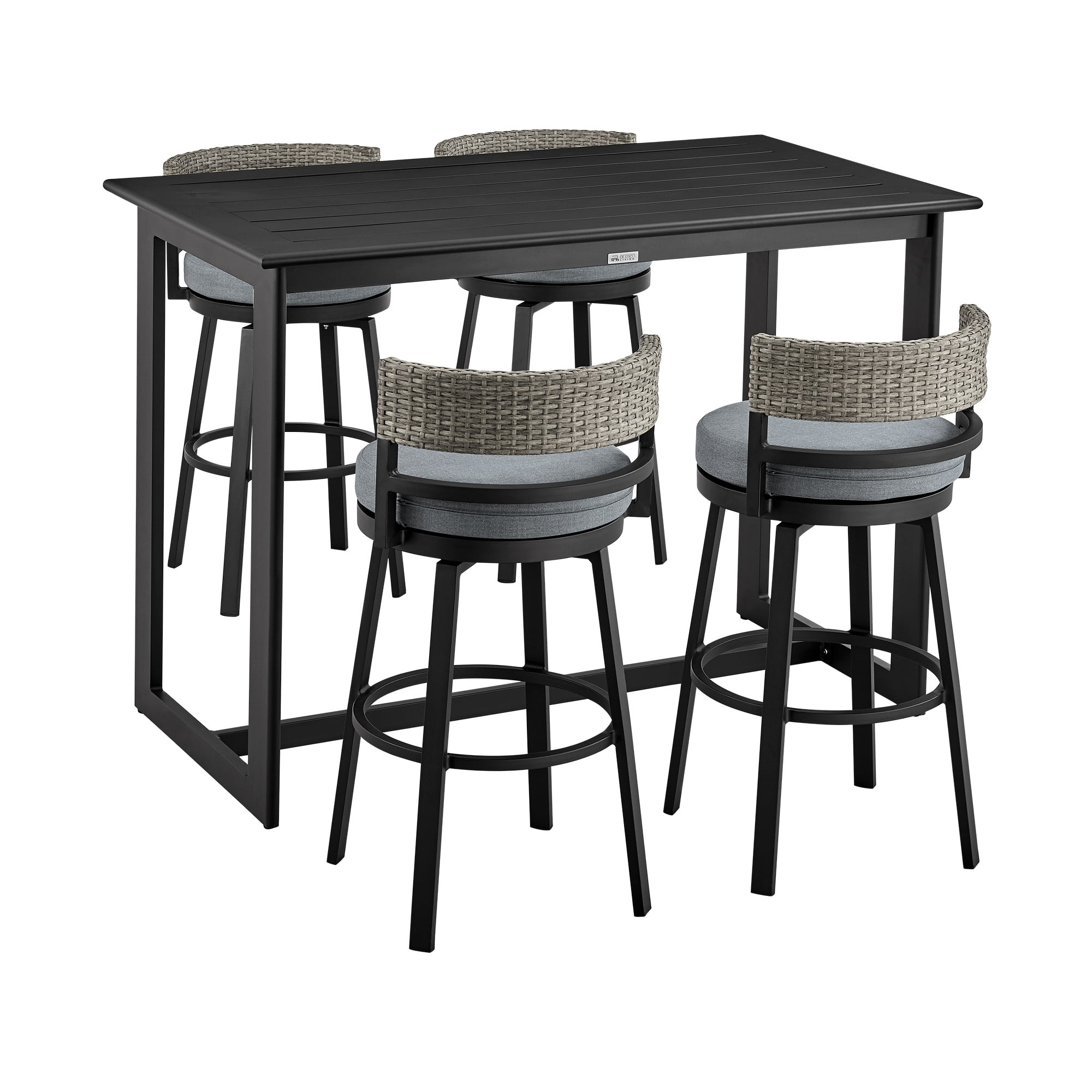 Encinitas Outdoor Patio 5-Piece Bar Table Set in Aluminum with Grey Cushions