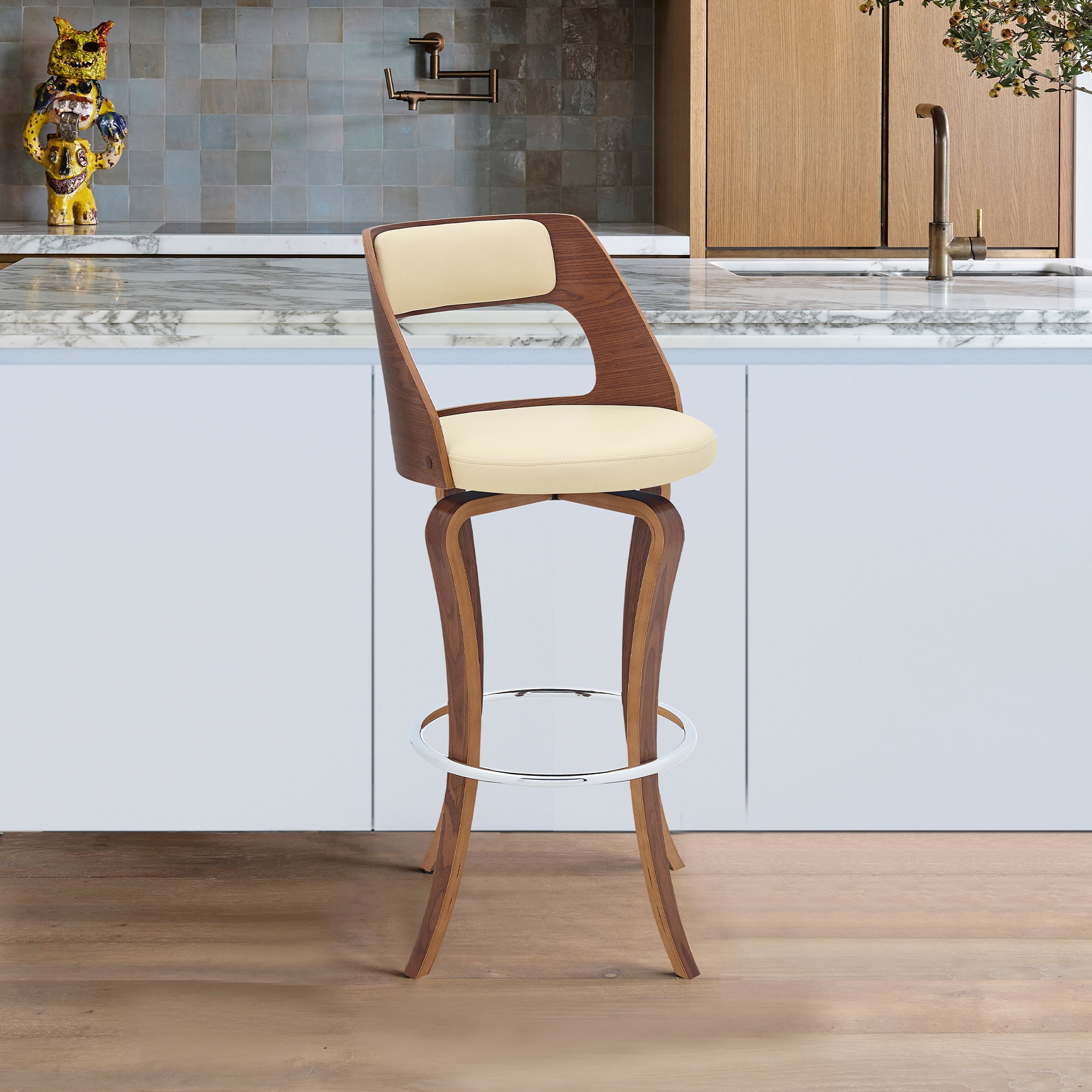 Armen Living Indoor Giovanni 30" Bar Stool in Black Metal with Gray Fabric and Faux Leather