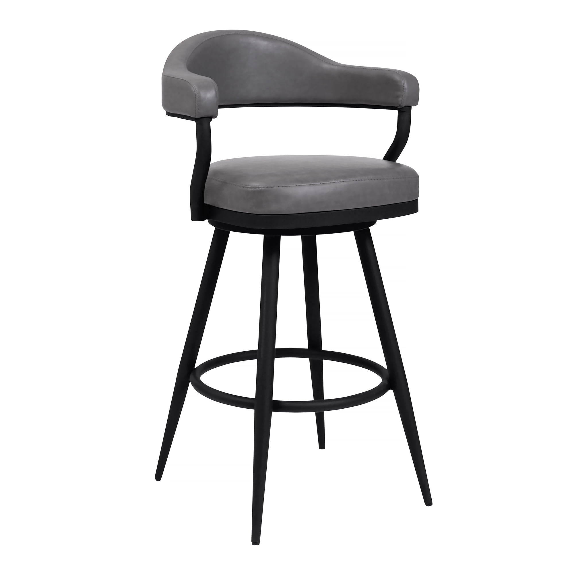 Armen Living Indoor Amador 30" Bar Height Barstool in a Black Powder Coated Finish and Vintage Gray Faux Leather