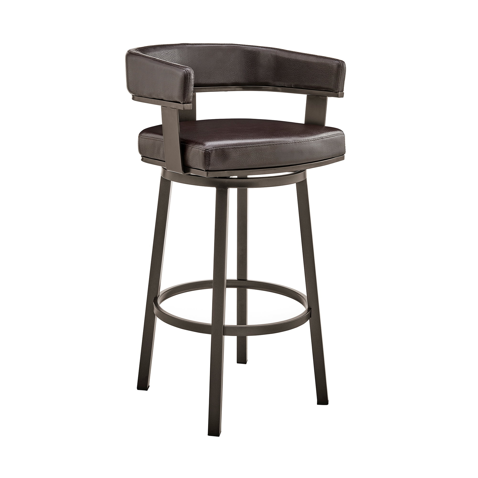 Armen Living Cohen30" Bar Height Swivel Bar Stool in Java Silver Finish and Chocolate Faux Leather