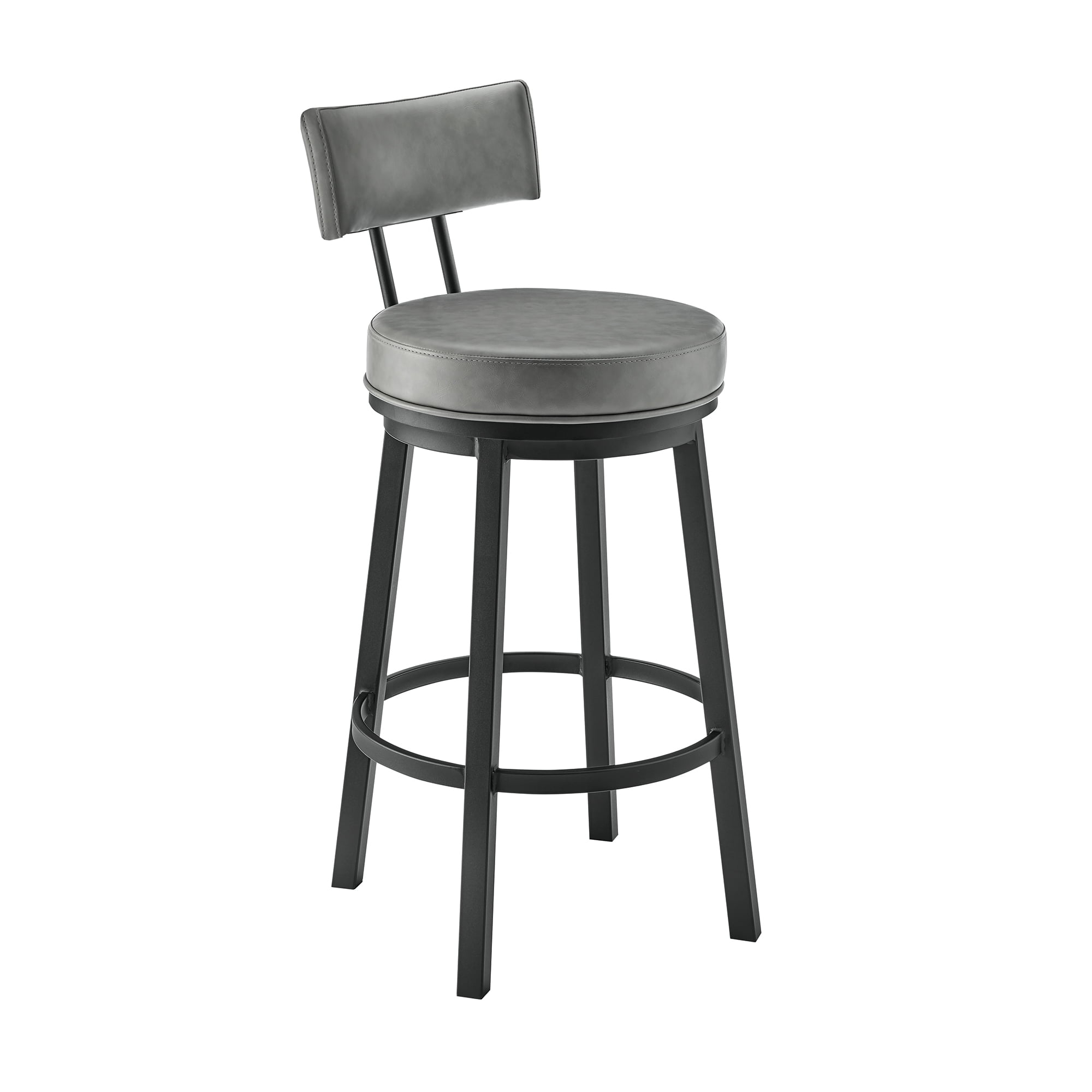 Armen Living Indoor Crux 26" Swivel Counter Stool in Brown Faux Leather and Walnut Wood