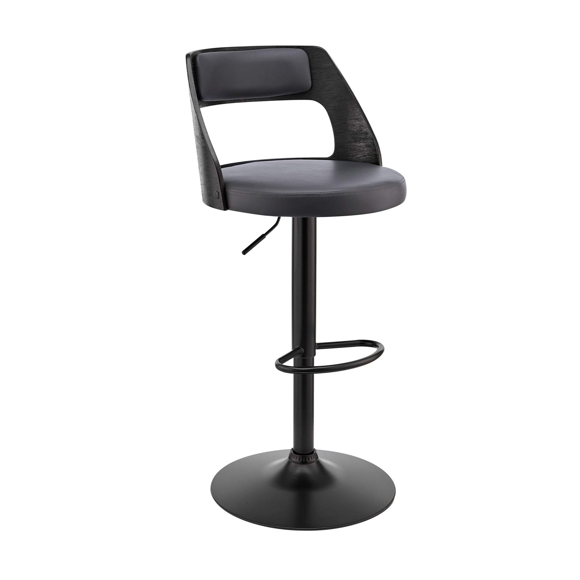 Armen Living Indoor Itzan Adjustable Swivel Cream Faux Leather and Walnut Wood Bar Stool with Chrome Base