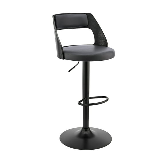 Armen Living Indoor Itzan Adjustable Swivel Cream Faux Leather and Walnut Wood Bar Stool with Chrome Base