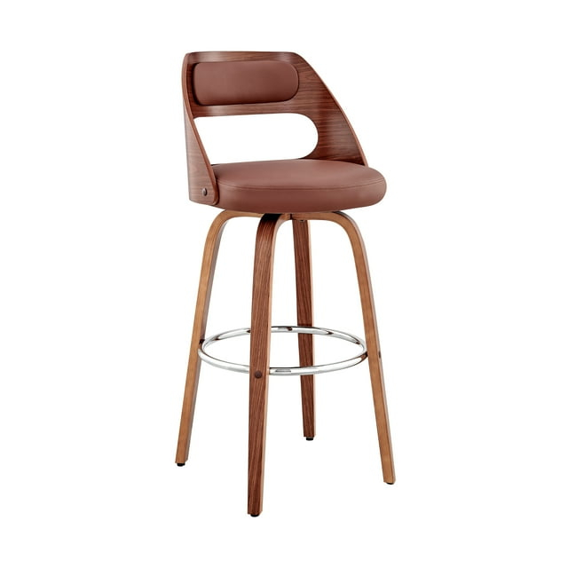 Armen Living Indoor Jinab Swivel Counter Stool in Brushed Stainless Steel with Gray Faux Leather