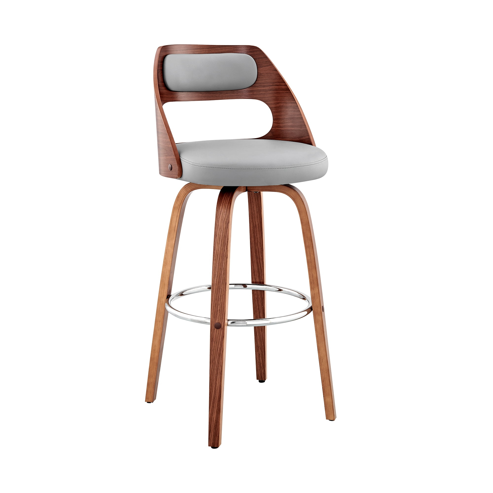 Armen Living Indoor Julius 30" Cream Faux Leather and Walnut Wood Bar Stool