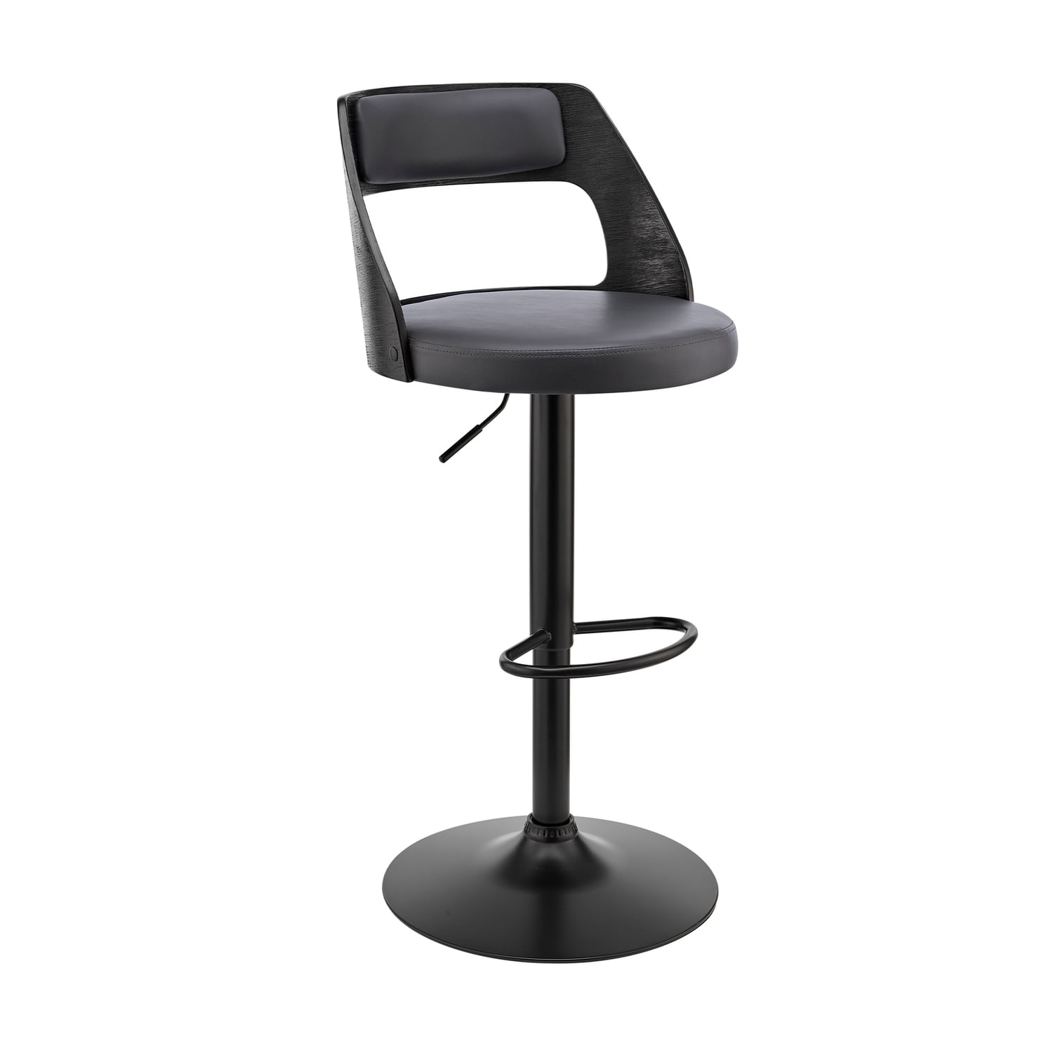 Armen Living Indoor Itzan Adjustable Swivel Cream Faux Leather and Walnut Wood Bar Stool with Chrome Base