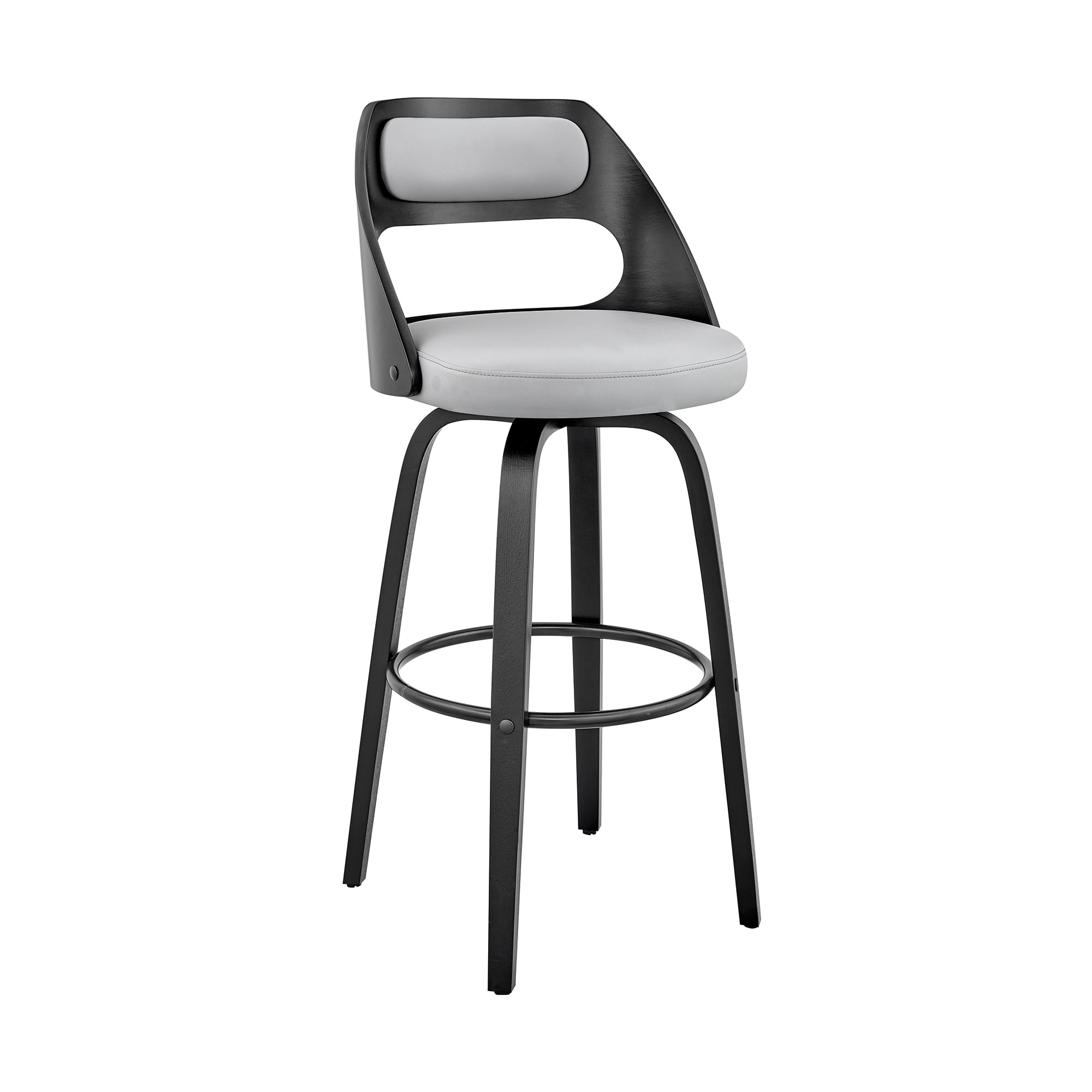 26 in. Julius Gray Faux Leather & Black Wood Bar Stool