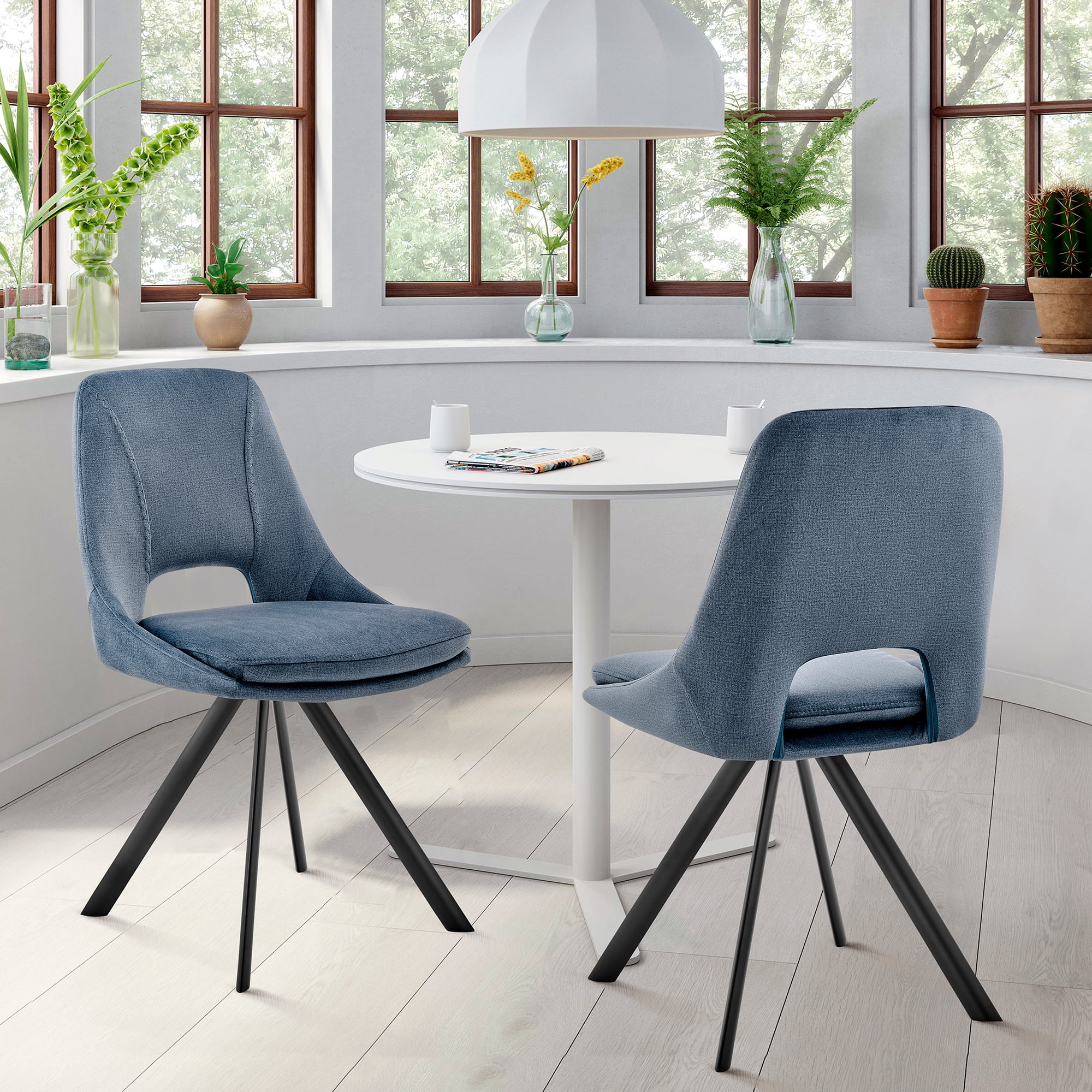 Armen Living Loralie 17" Faux Leather Dining Chair in Gray/Black (Set of 2)