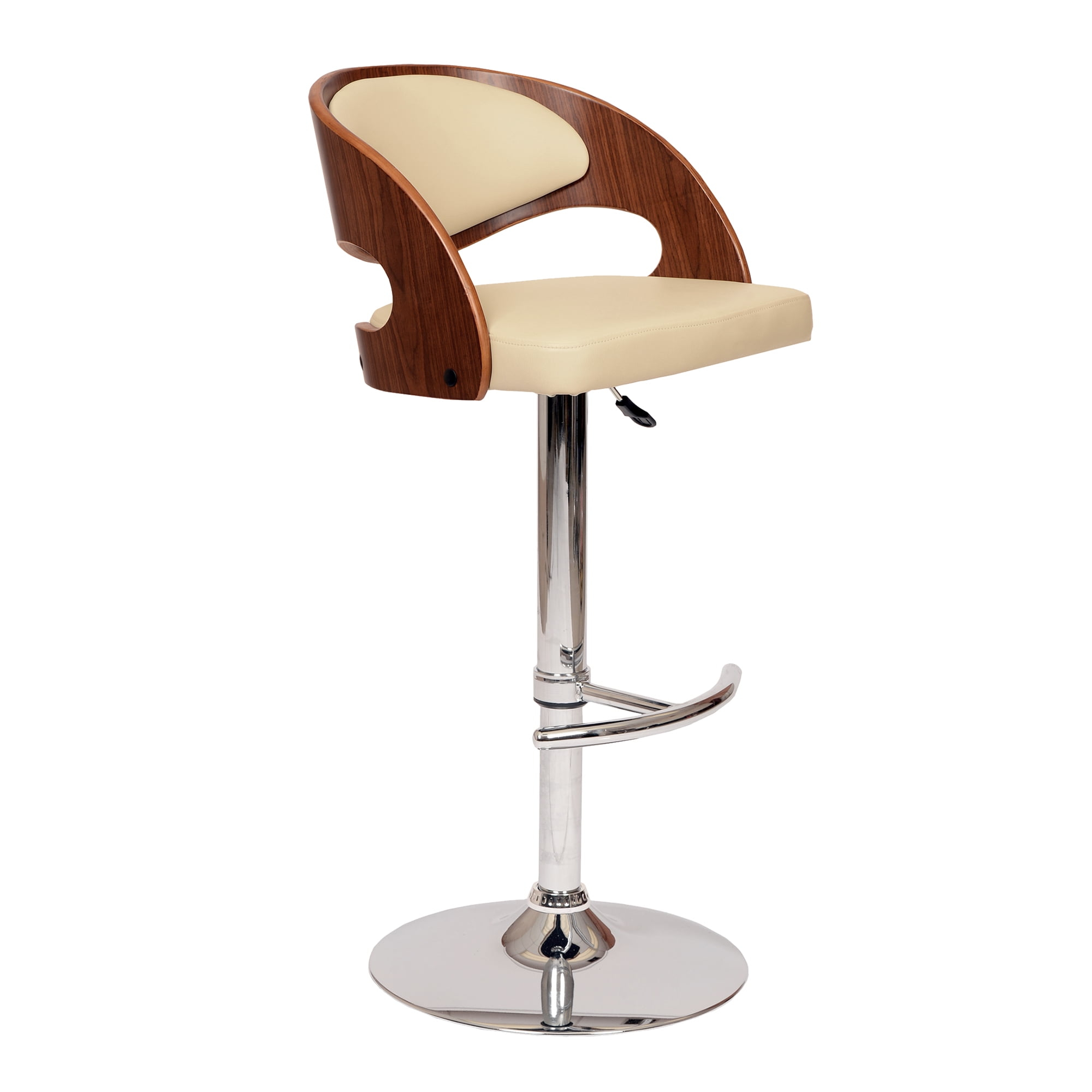 Malibu Swivel Barstool In Cream PU/ Walnut Veneer and Chrome Base