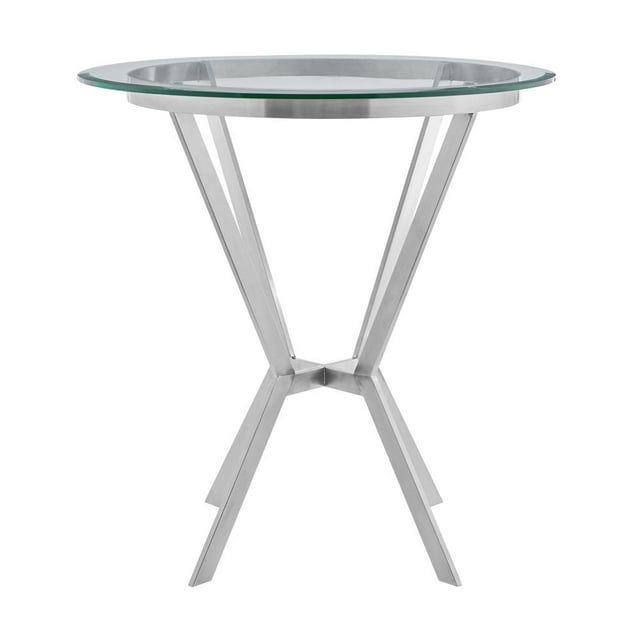 Armen Living Naomi Round Glass and Brushed Stainless Steel Bar Table