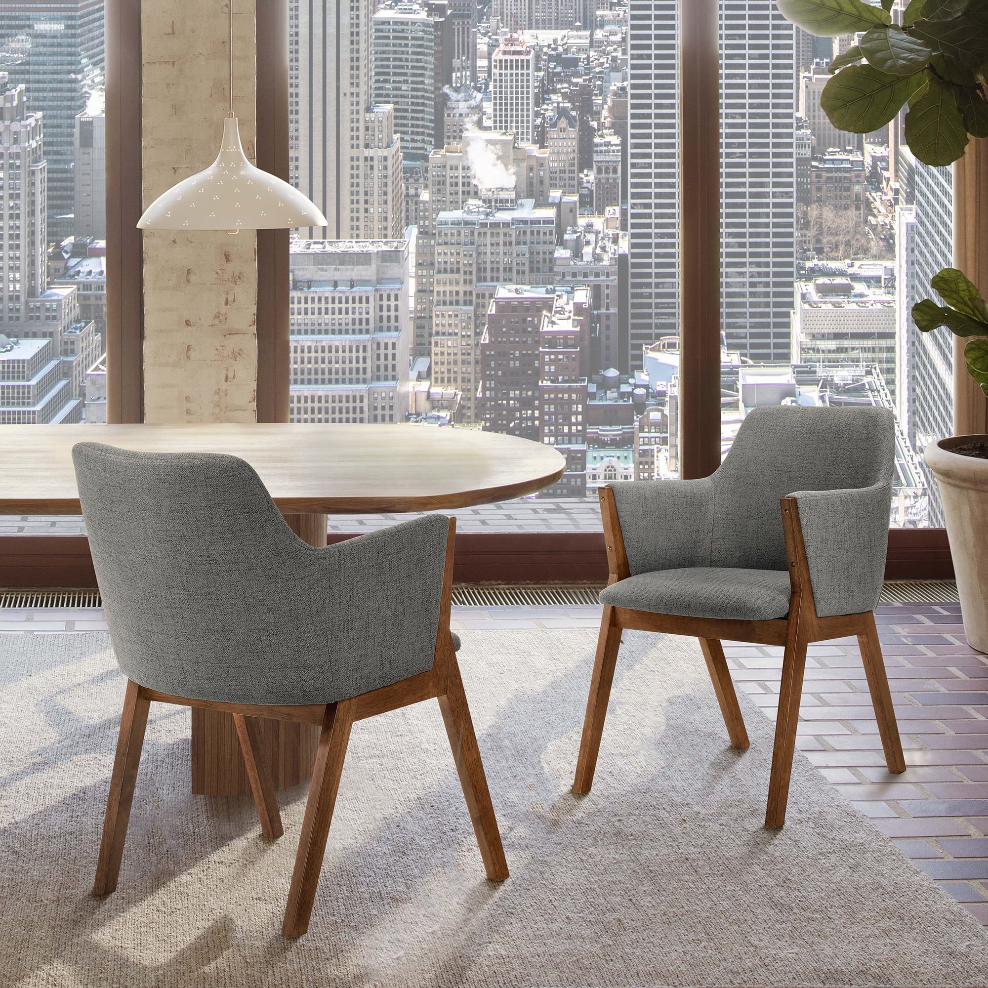 Armen Living Renzo 18" Wood Dining Side Chairs in Charcoal/Walnut (Set of 2)