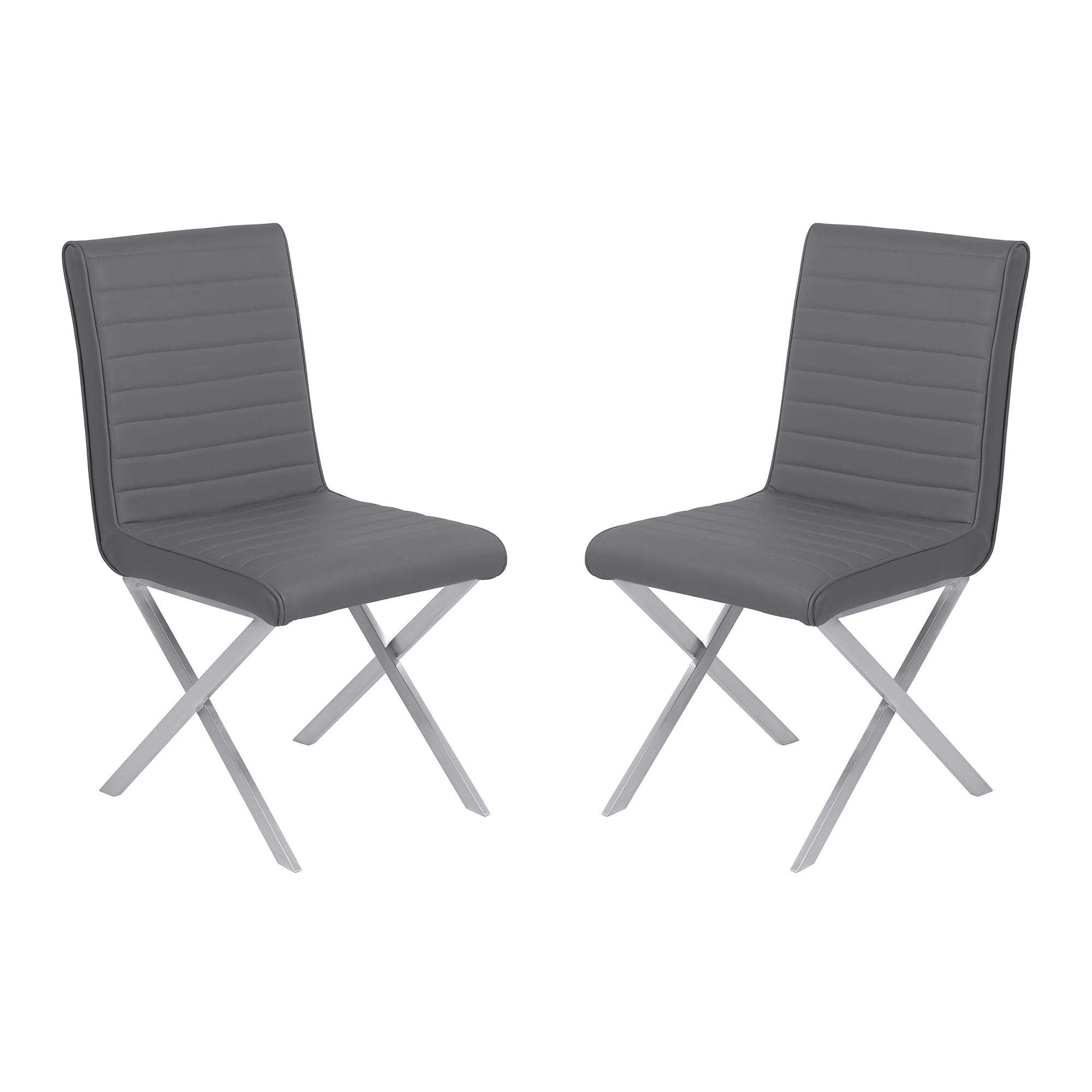 Armen Living Tempe Faux Leather Dining Chair in Gray/Stainless Steel (Set of 2)