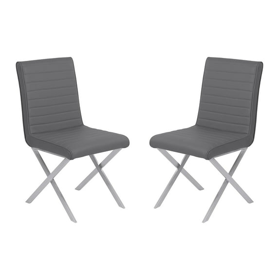 Armen Living Tempe Faux Leather Dining Chair in Gray/Stainless Steel (Set of 2)