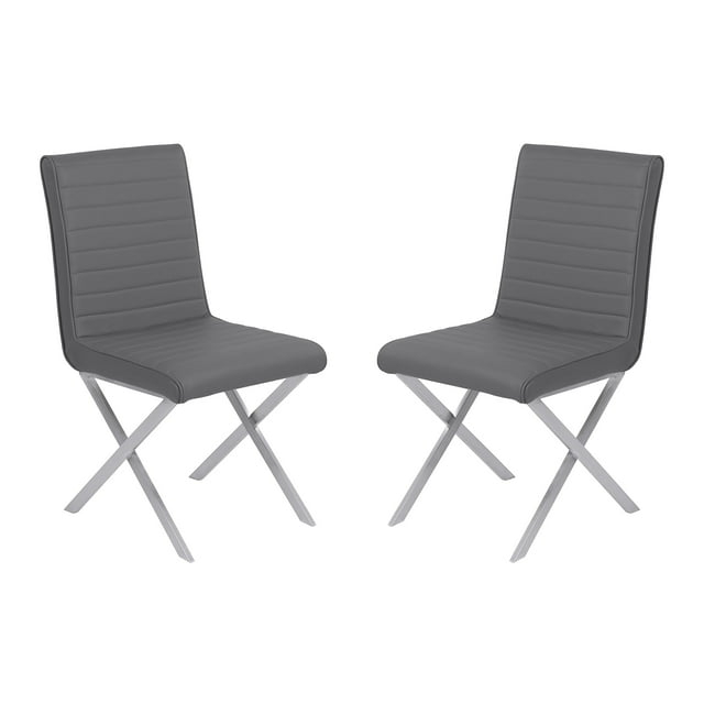 Armen Living Tempe Faux Leather Dining Chair in Gray/Stainless Steel (Set of 2)
