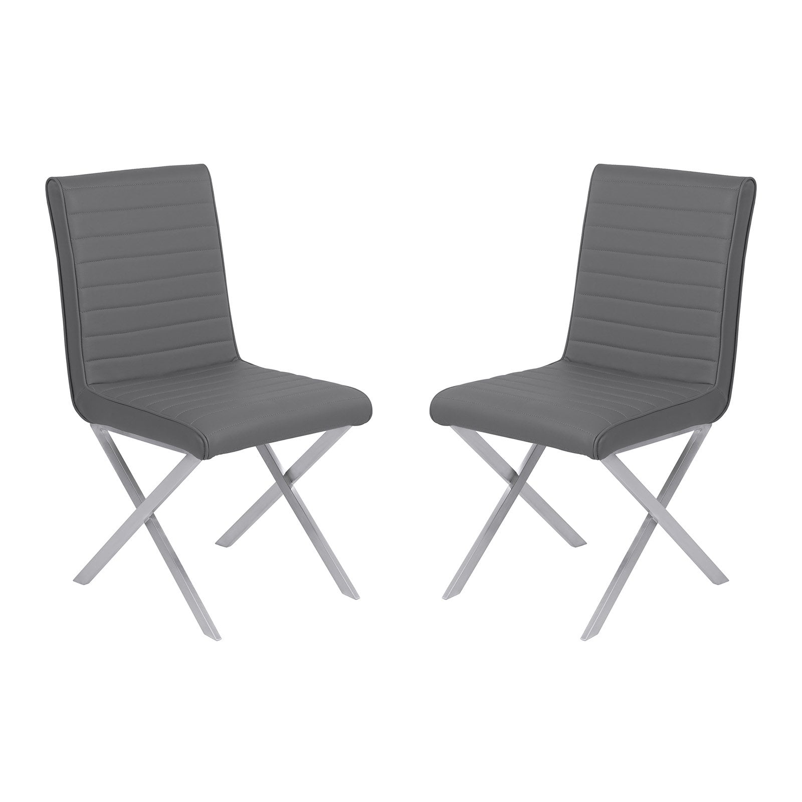 Armen Living Tempe Faux Leather Dining Chair in Gray/Stainless Steel (Set of 2)