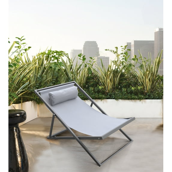 Armen Living Wave Outdoor Patio Aluminum Deck Chair, Grey