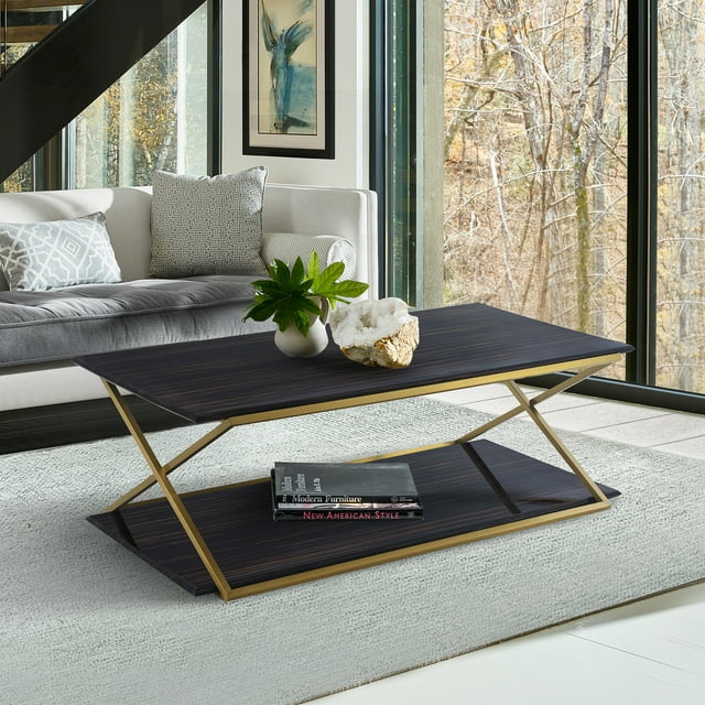 Armen Living Westlake Modern Wood & Metal Coffee Table in Dark Brown/Gold