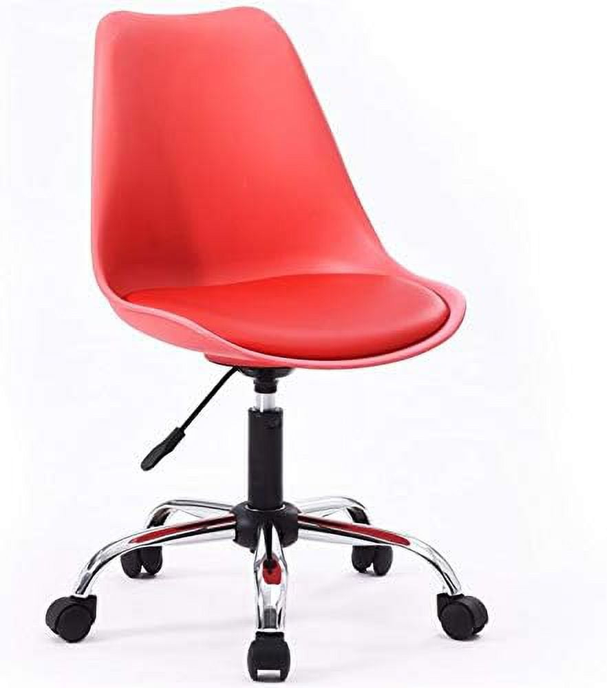 Hodedah Armless Faux Leather Office Chair with Seat Cushion in Red