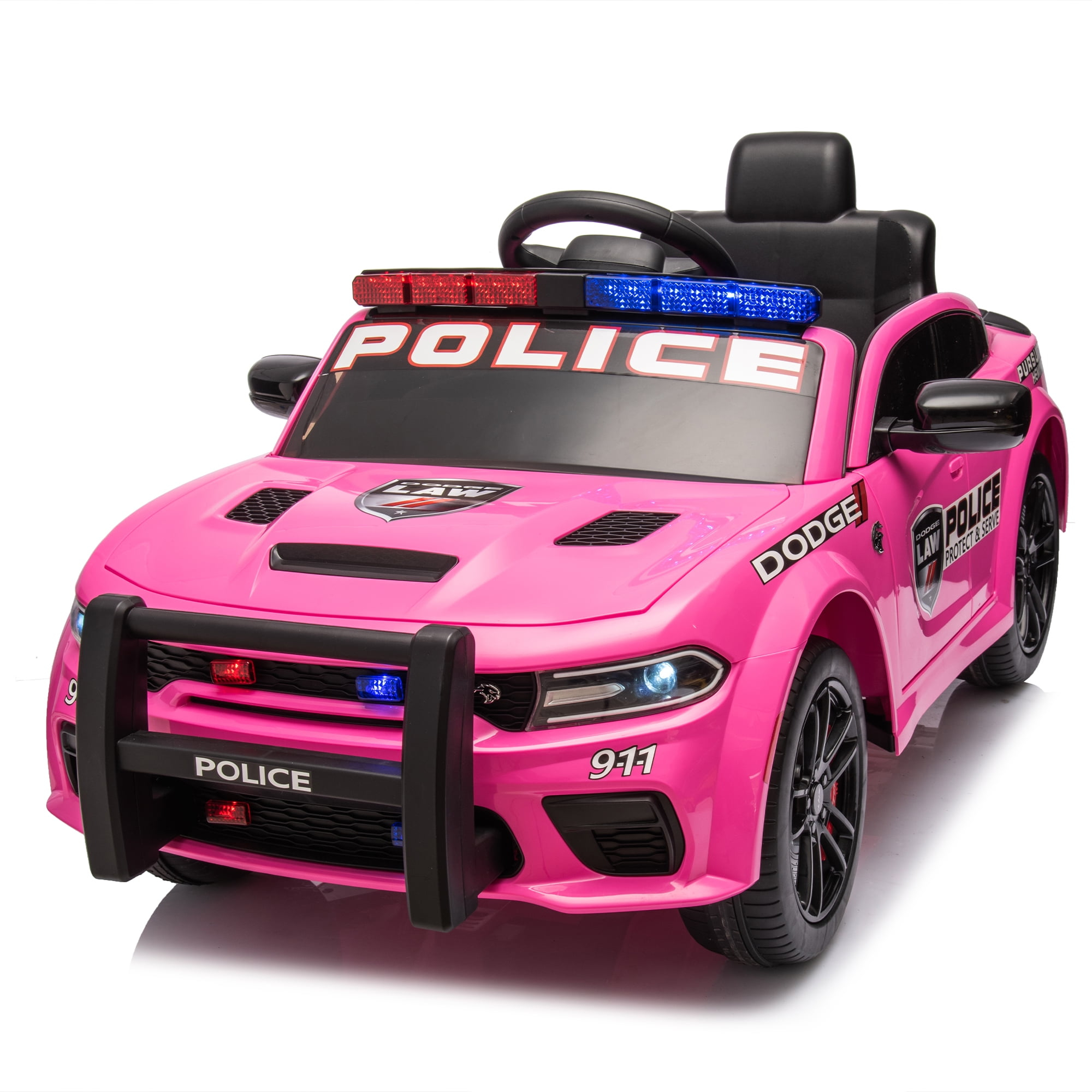 Arnahaishe 12V Electric Ride-On Police Car Toy with Parents Remote, Anti-Collision Bar, Front & Top Alarm Light Design, Gift for Kids 3-8 Years, Pink