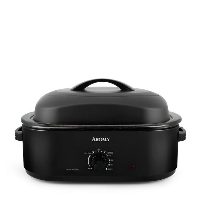 Aroma 18 Cuartos. Horno Tostador Eléctrico con Tapa de Cúpula Alta, 8 Esmaltes de Granito Unidos, Nuevo Negro (ART-718BH)
