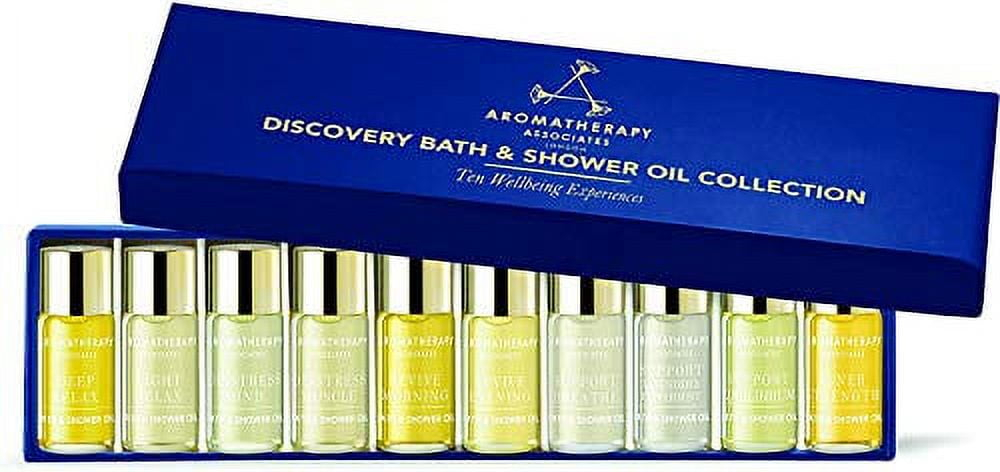 Aromatherapy Associates Discovery Wellbeing Miniature Bath & Shower Oil. Selection of 10 Premium Bath and Shower Oils (0.10 fl oz Each) in a Decorative Gift Box