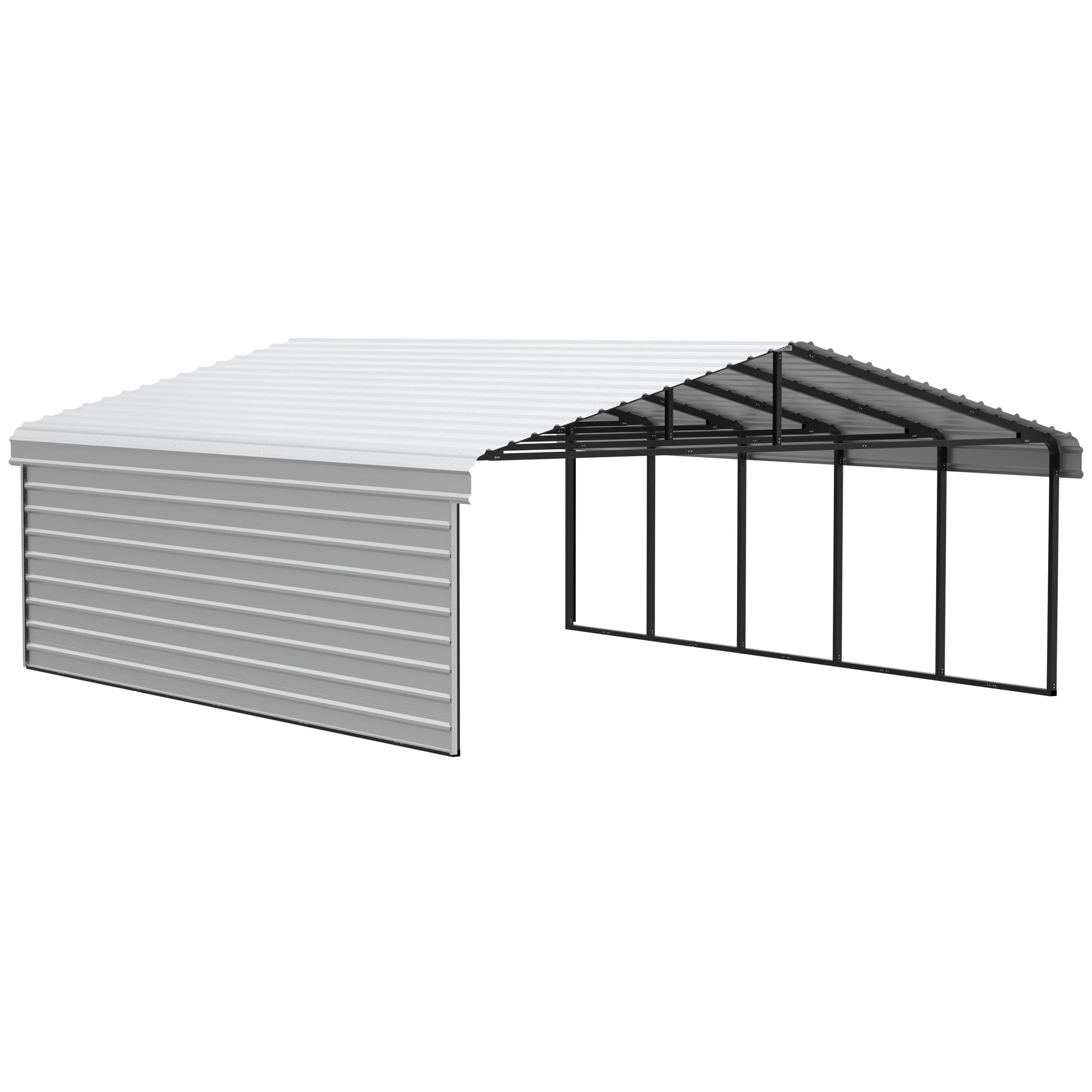 Arrow 24 x 20 ft Charcoal Carport with 1-sided Enclosure
