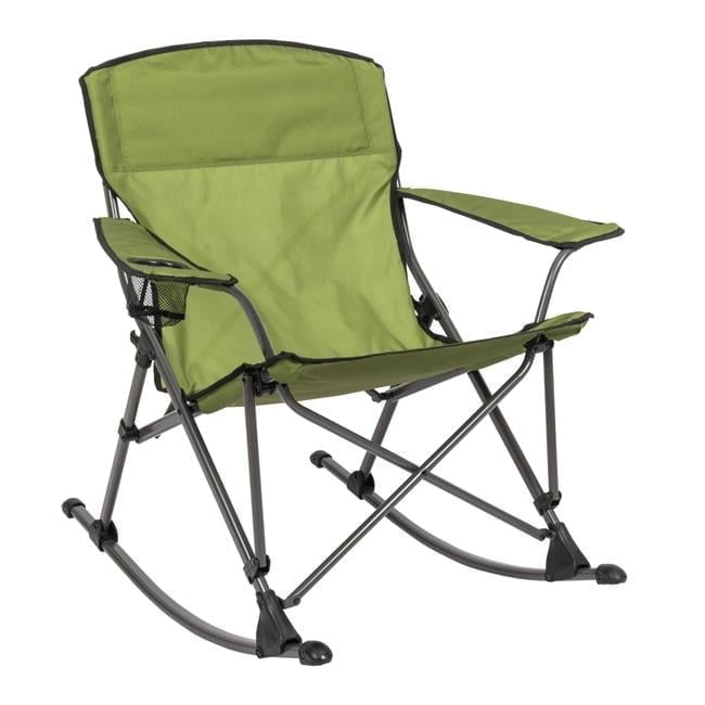 Moss Green Polyester Folding Rocking Quad Chair with Cup Holder