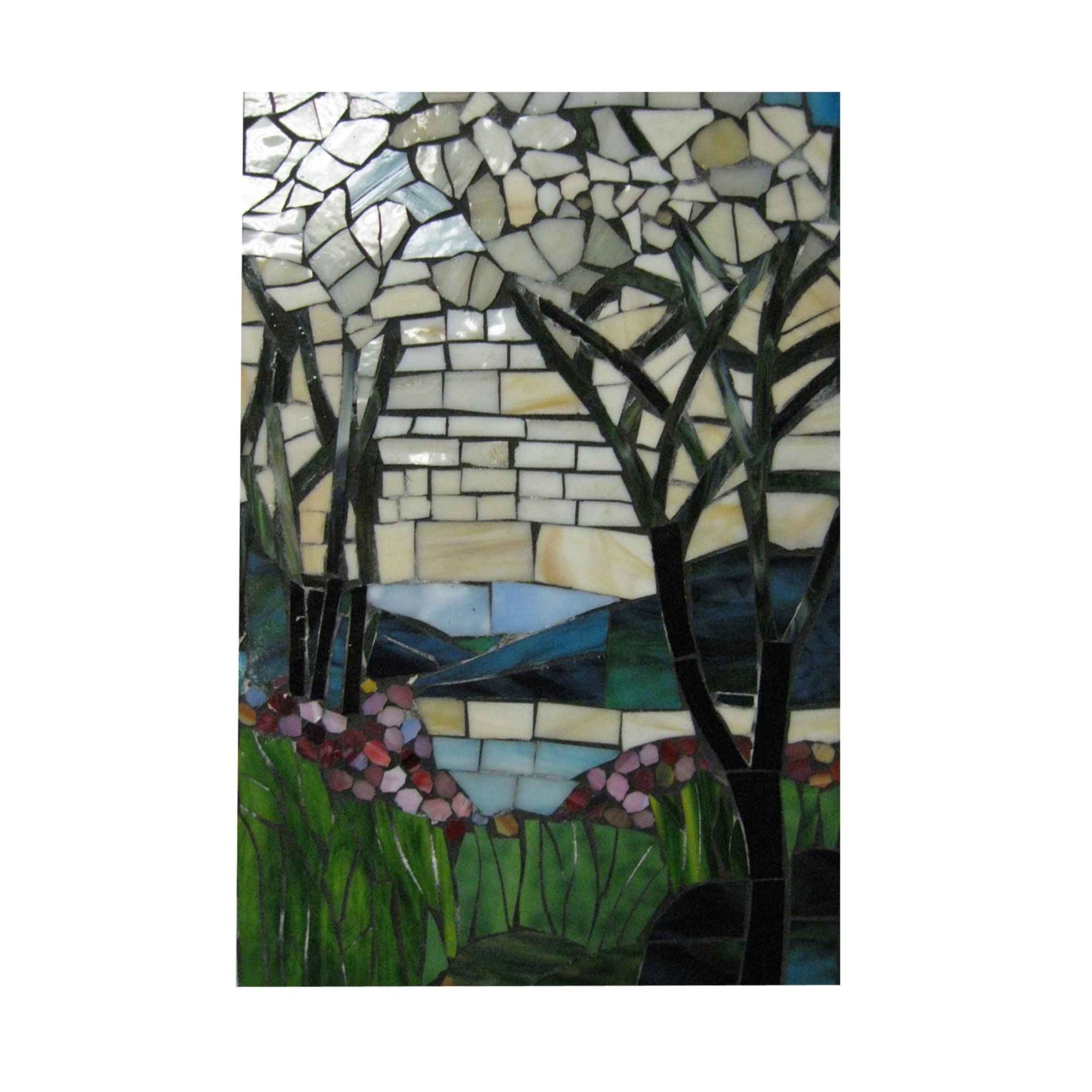 Magnolia Iris Mosaic Art Glass Wall Panel