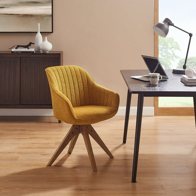 Art Leon Modern Swivel Fabric Accent Desk Chair with Beech Wood Legs, Yellow