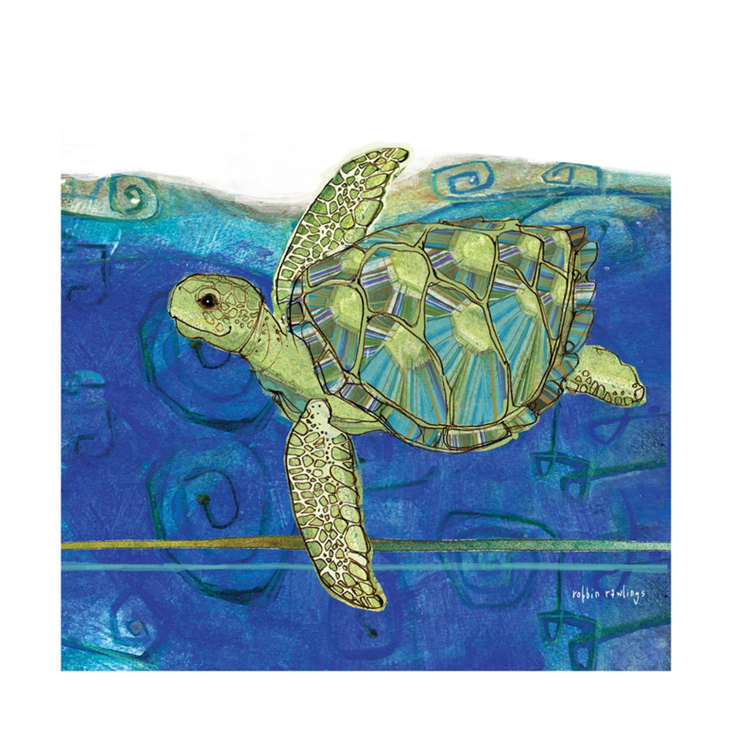 Art.com Coastal-Sea Turtle-Swirly Ocean Art Print by Robbin Rawlings, 24" x 24"