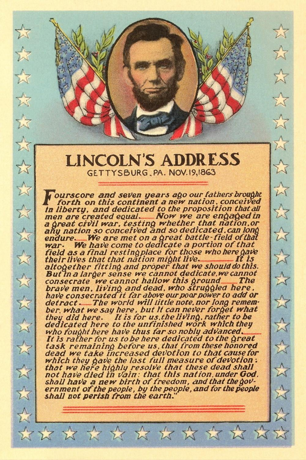 Art.com Lincoln with Text of Gettysburg Address Art Print, 12" x 18"