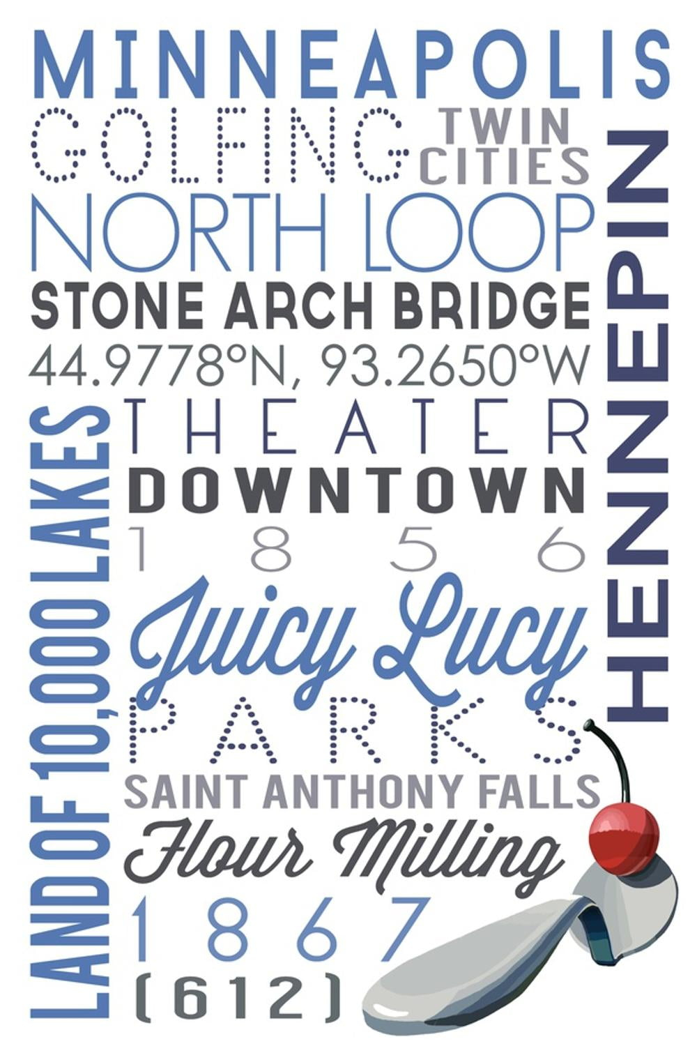 Art.com Minneapolis, Minnesota - Typography Art Print by Lantern Press, 16" x 24"