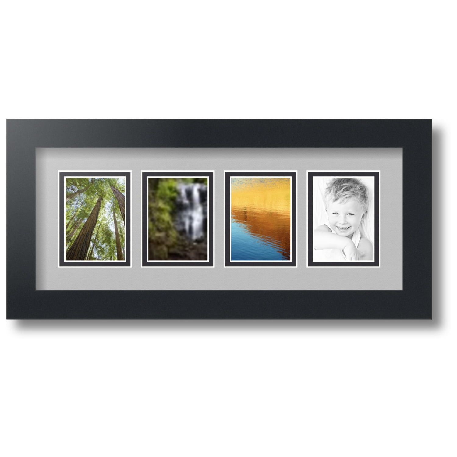 ArtToFrames Collage Photo Picture Frame with 4 - 2.5x3.5 Openings, Framed in Black with TV Grey and Black Mats (CDM-3926-5)