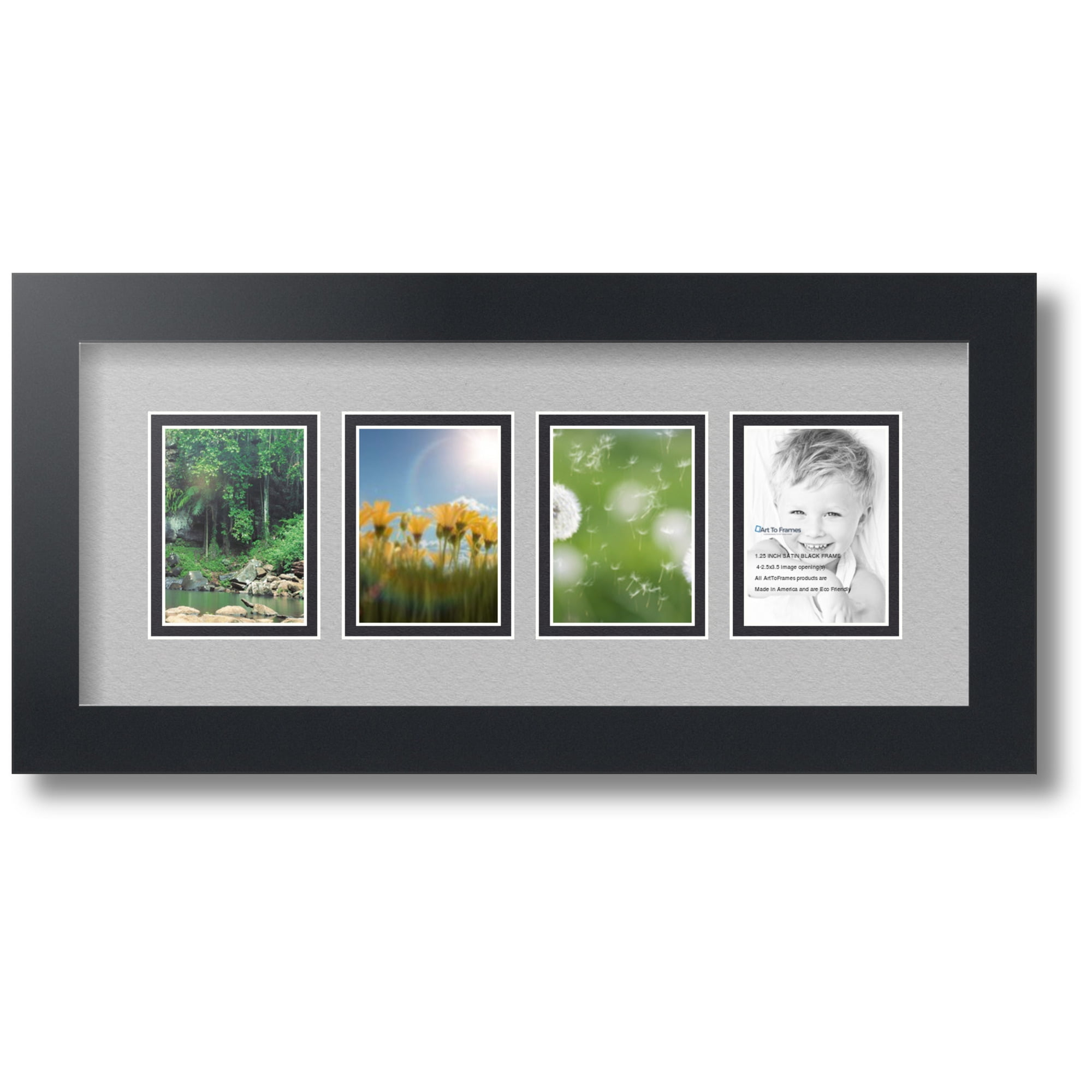 ArtToFrames Collage Photo Picture Frame with 4 - 2.5x3.5 Openings, Framed in Black with TV Grey and Black Mats (CDM-3926-5)