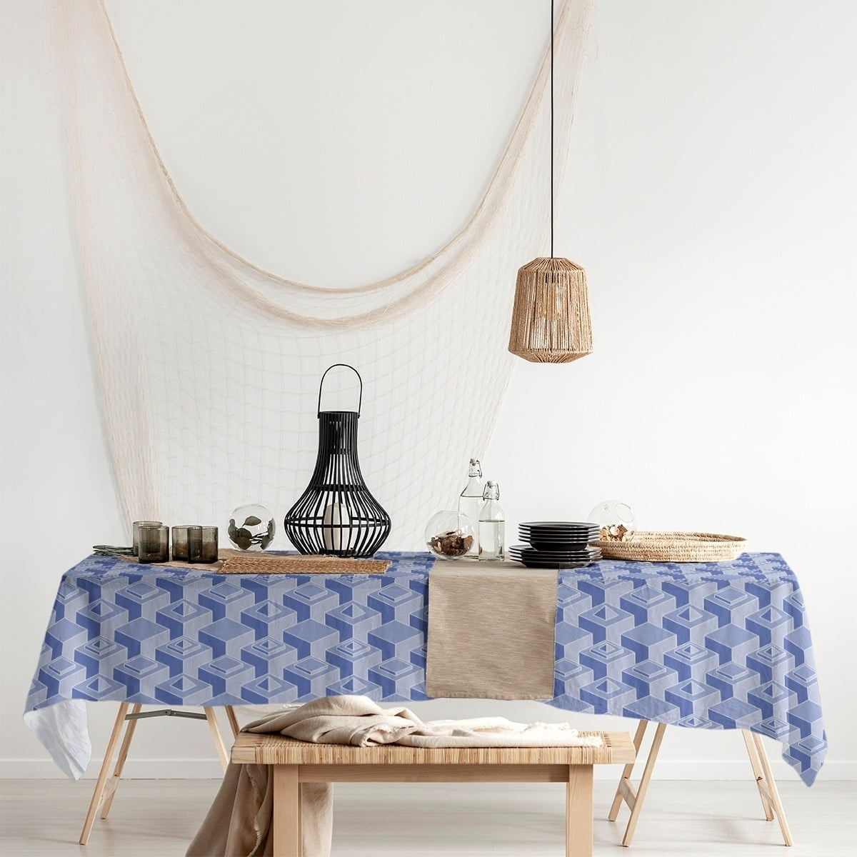 ArtVerse Classic Skyscrapers Pattern Rectangle Tablecloth - 58 x 102 Blue