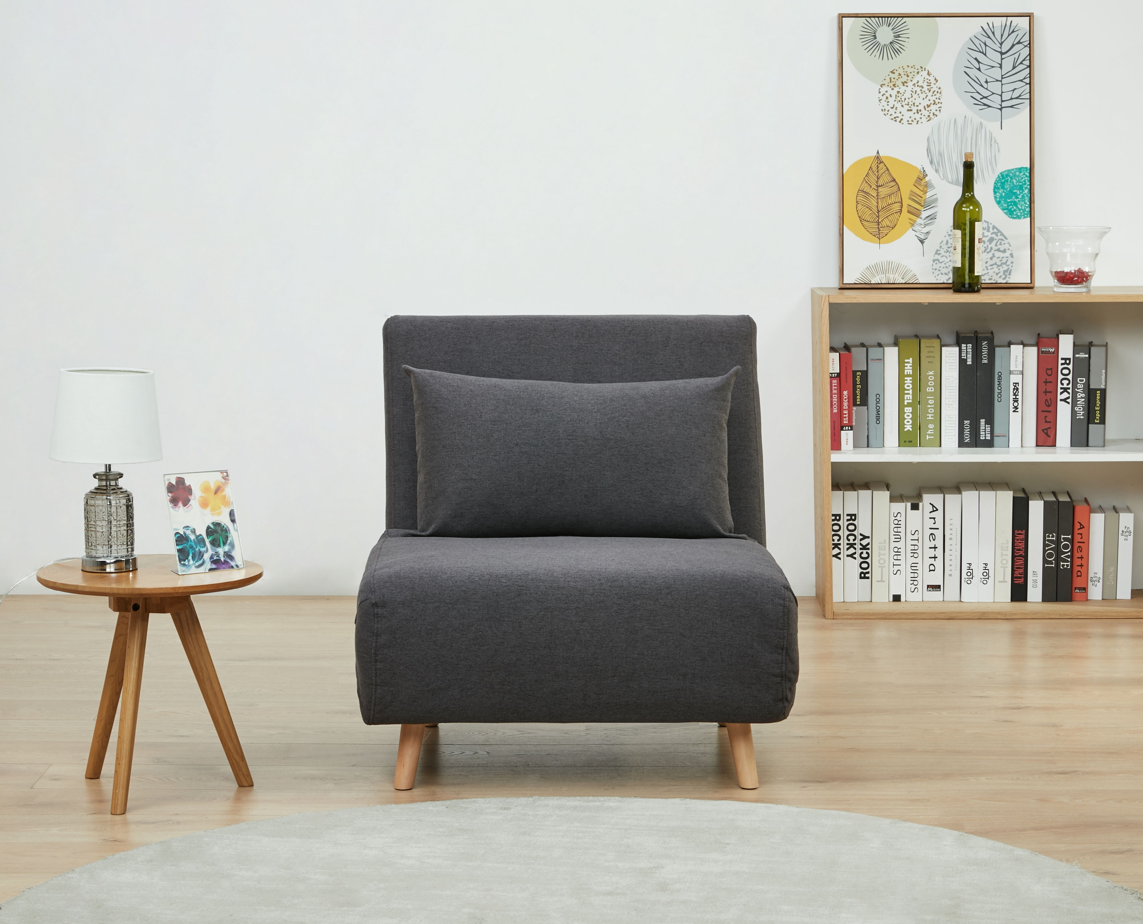 A&D Home Tustin Polyester Convertible Futon Chair, Charcoal