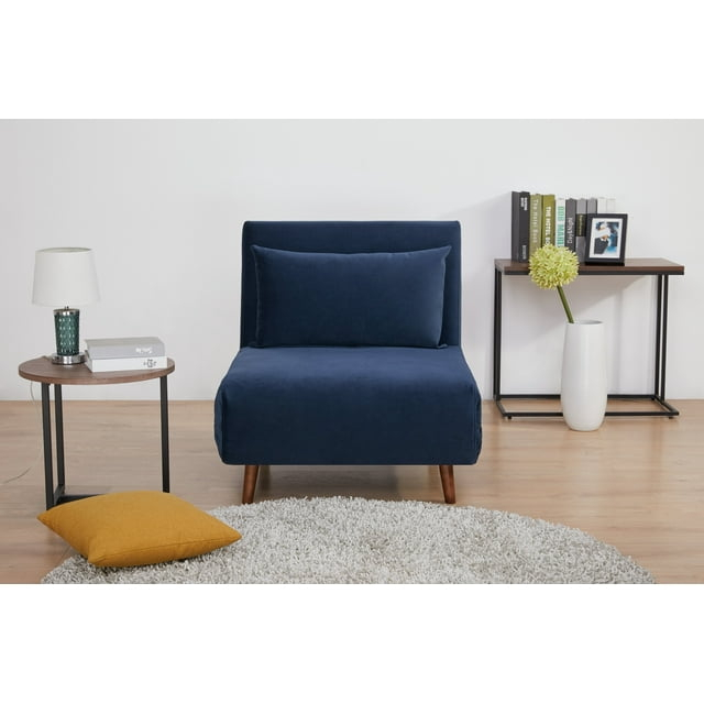 A&D Home Tustin Polyester Convertible Futon Chair, Velvet Blue