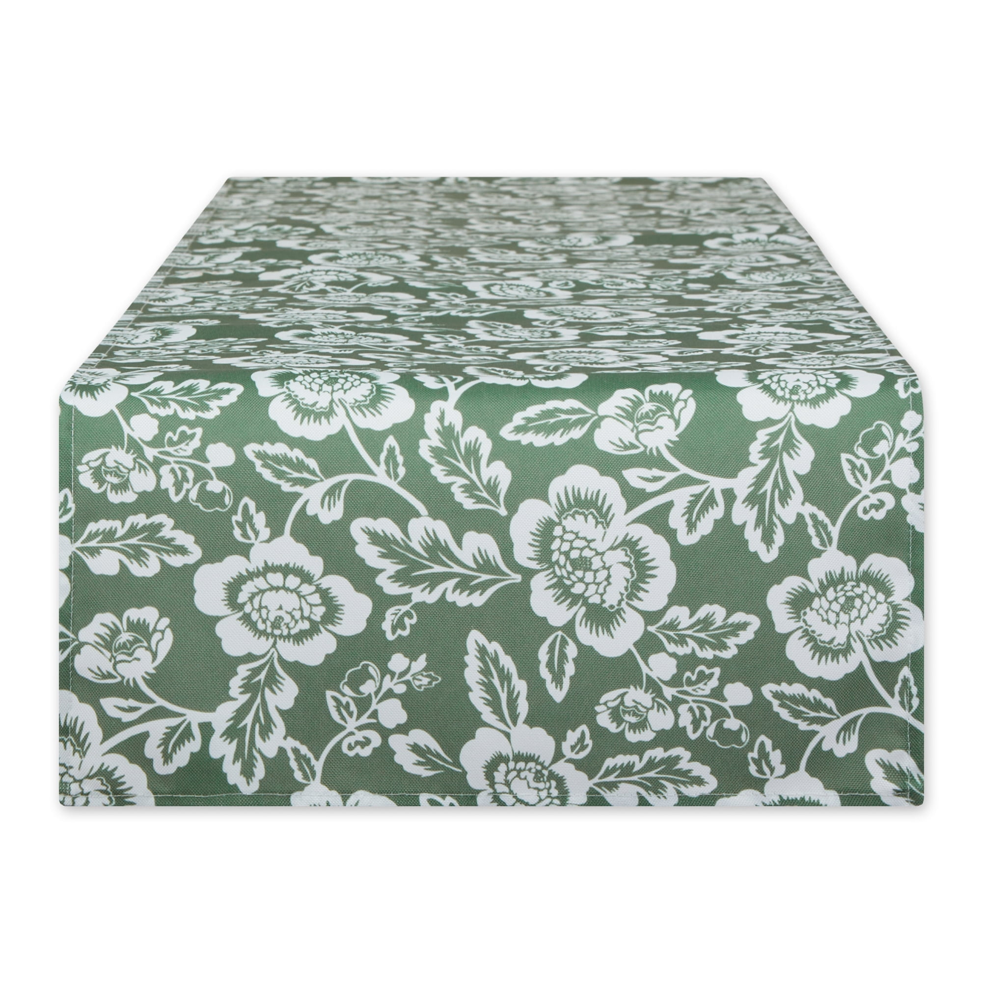 Artichoke Green  Floral Print Outdoor Fabric Table Runner 14x72
