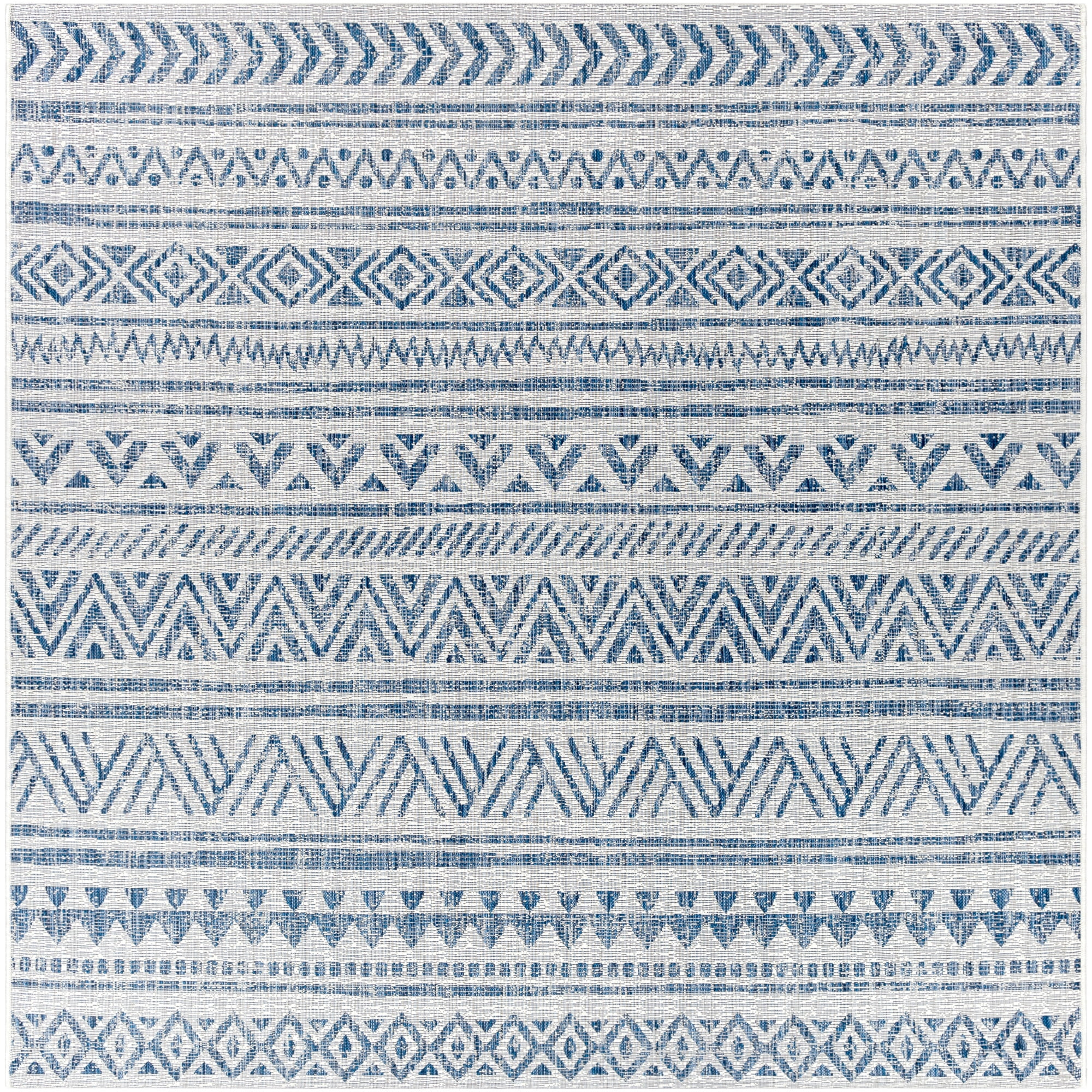Livabliss Eagean Global Indoor/Outdoor Area Rug,6'7" Square,Denim/Cream
