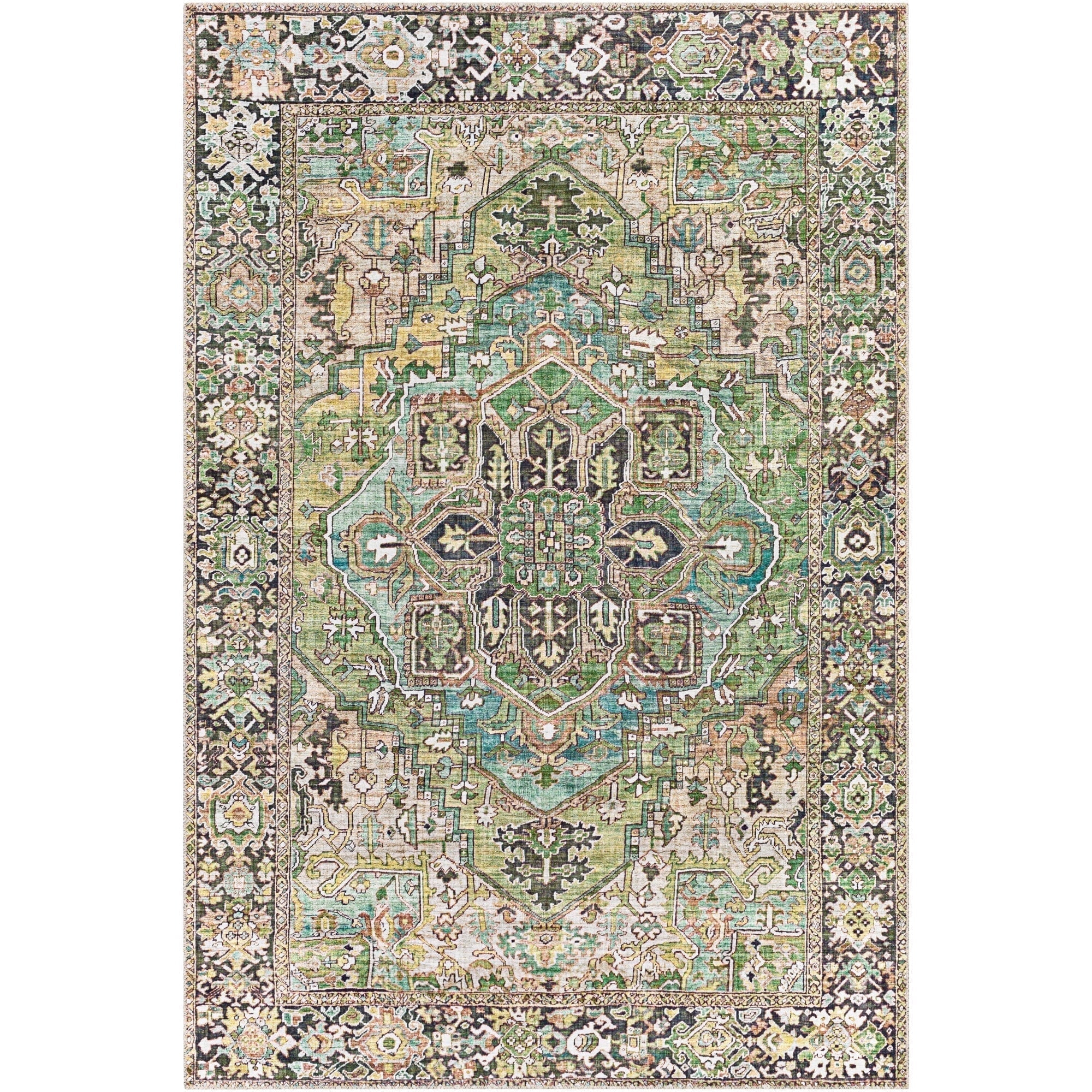 Livabliss Iris Vintage Medallion Area Rug,5' x 7'6",Green