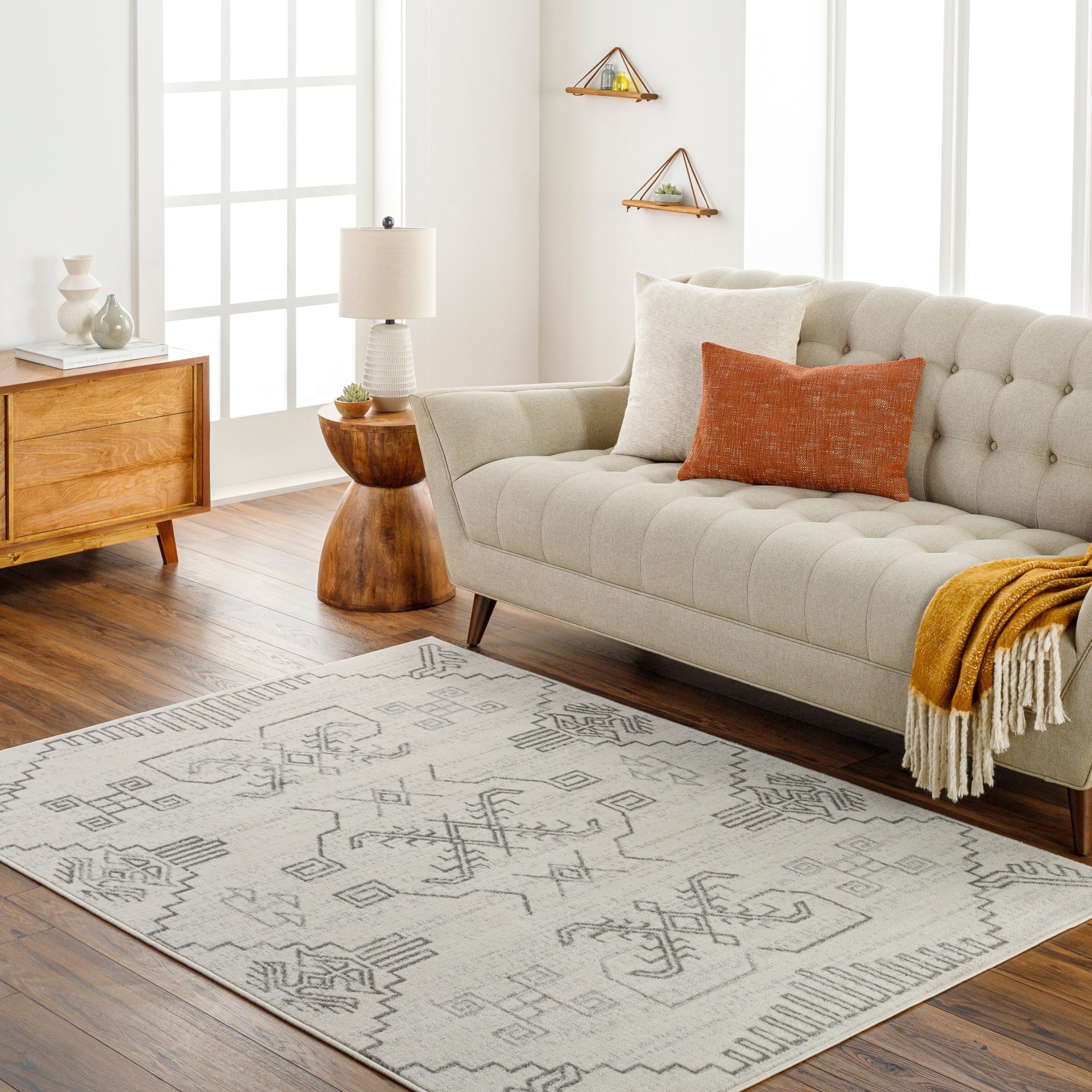 Livabliss Pisa Global Tribal Area Rug,7'10" x 10',Beige/Grey