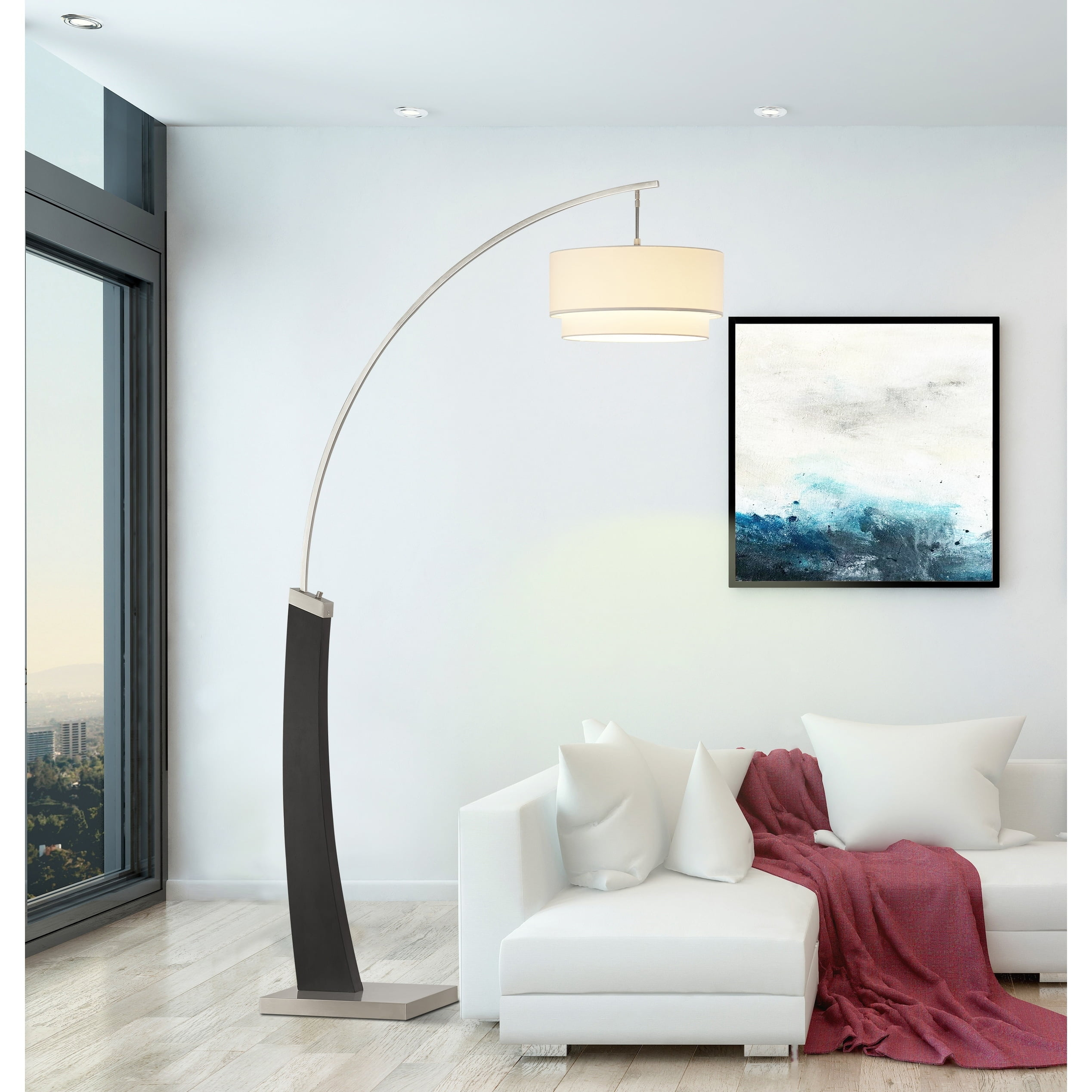 Artiva USA Katerina 81" LED Arched Floor Lamp with Square Steel and Wood Base - 80