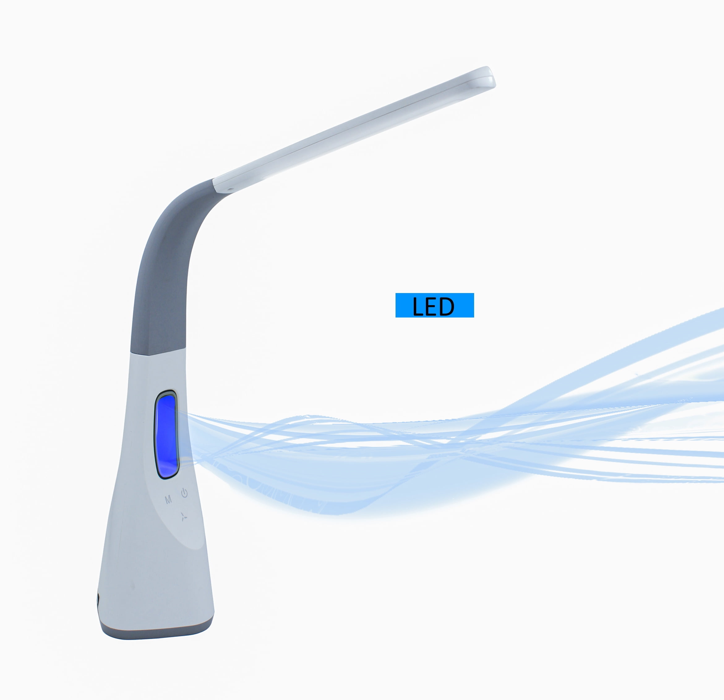 Artiva USA LED811108WFU Oxford Adjustable LED Desk lamp with Bladeless Fan & USB Charger, White/Gray